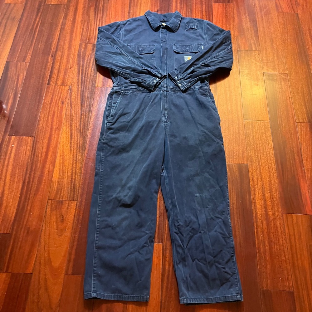 Carhartt Coveralls Mens 42 (38x27) FR Navy Blue Work Utility 101017 410